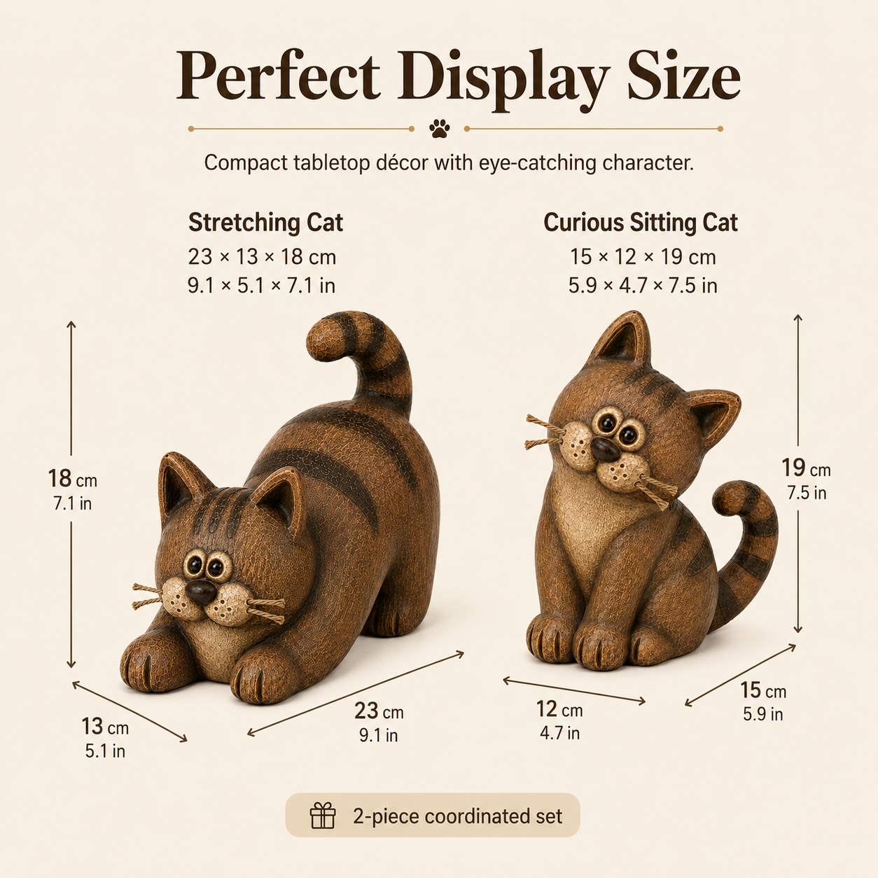 Vintage Whimsical Cat Figurine Set of 2