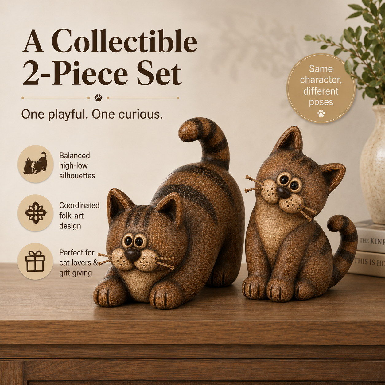Vintage Whimsical Cat Figurine Set of 2