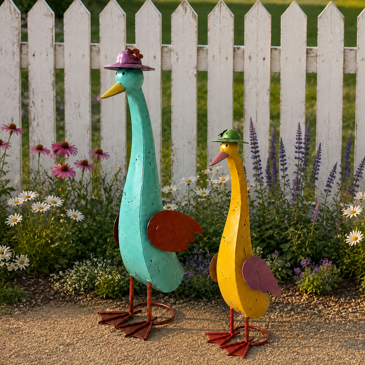 Vintage Whimsical Metal Garden Goose Figurines