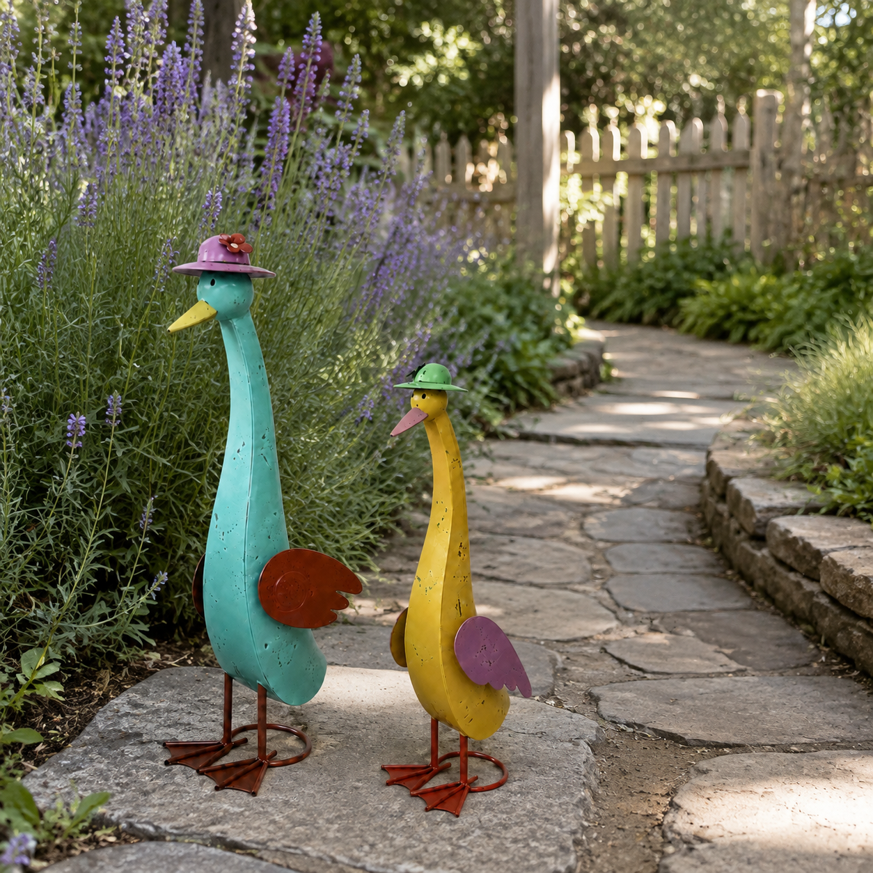 Vintage Whimsical Metal Garden Goose Figurines