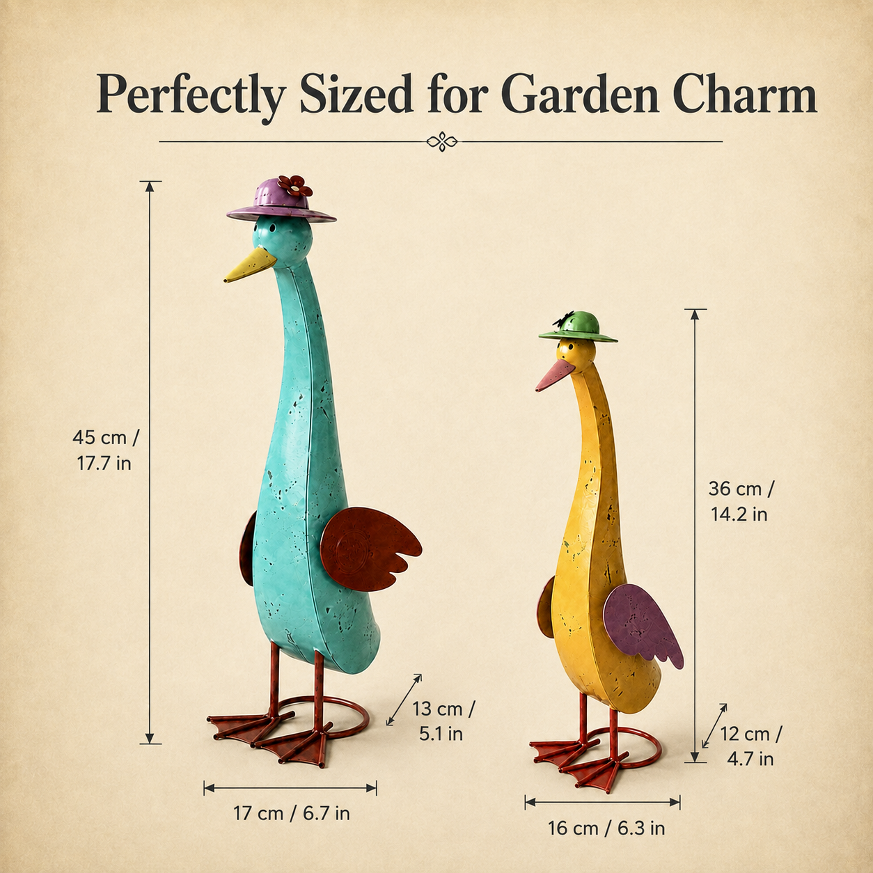 Vintage Whimsical Metal Garden Goose Figurines