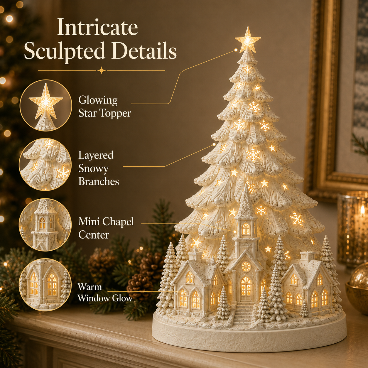 Lighted Christmas Village Tree with Remote Control