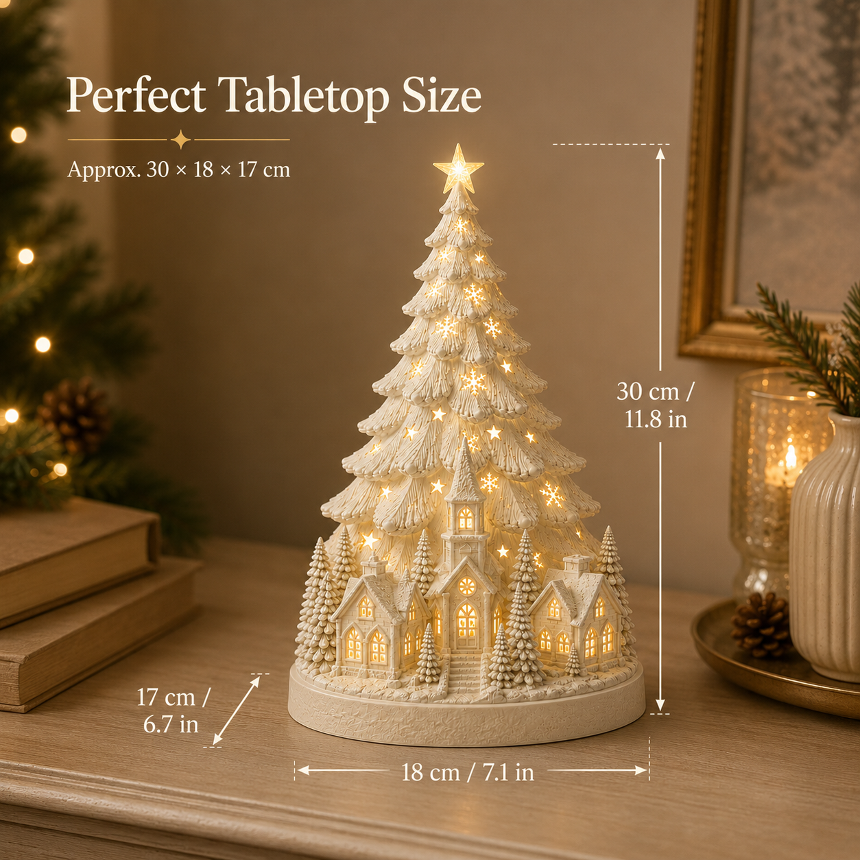 Lighted Christmas Village Tree with Remote Control
