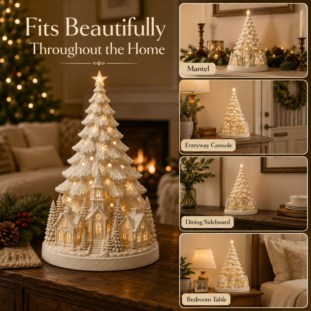 Lighted Christmas Village Tree with Remote Control