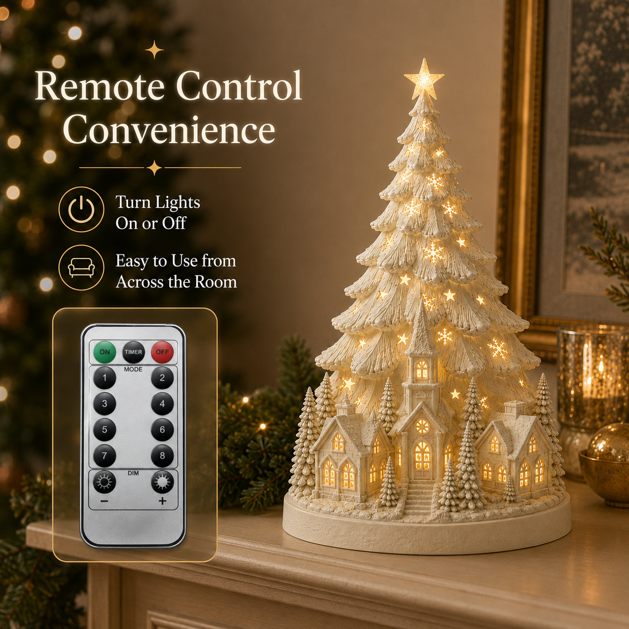 Lighted Christmas Village Tree with Remote Control