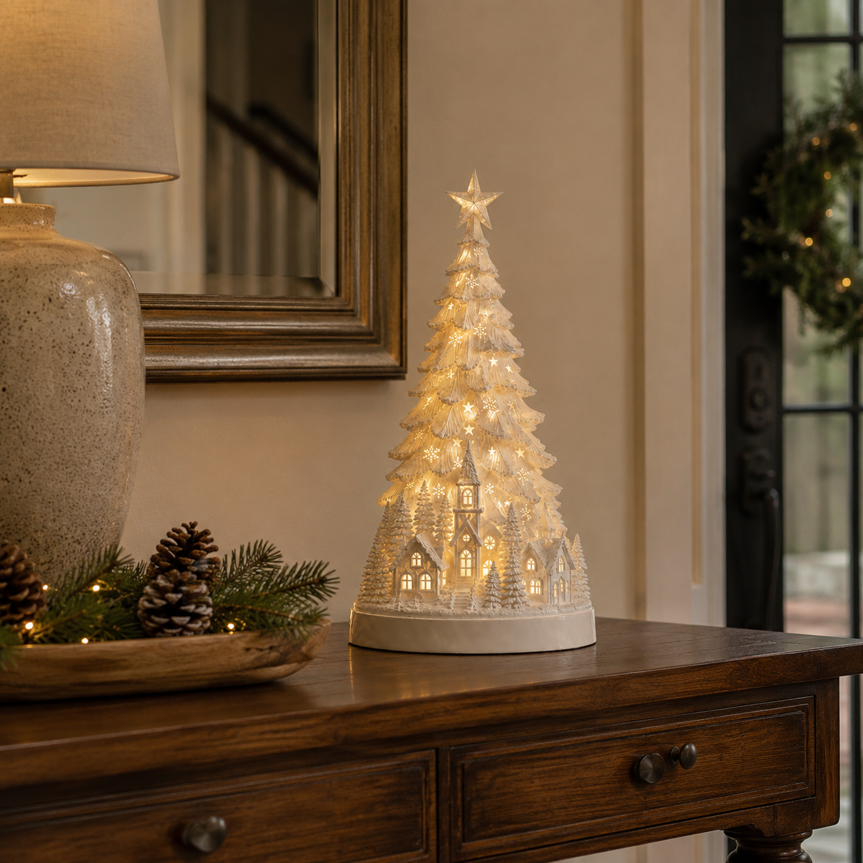 Lighted Christmas Village Tree with Remote Control