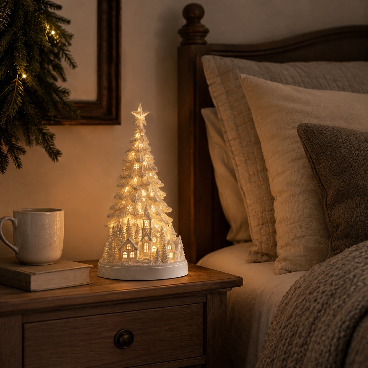 Lighted Christmas Village Tree with Remote Control