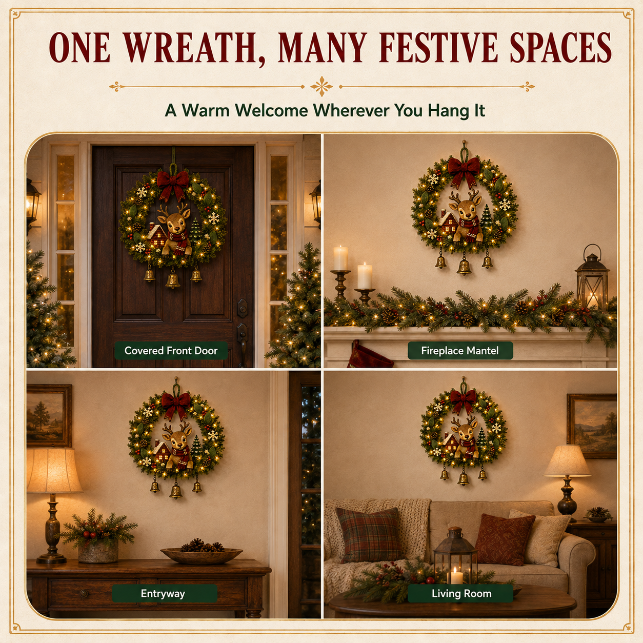 Lighted Reindeer Christmas Wreath