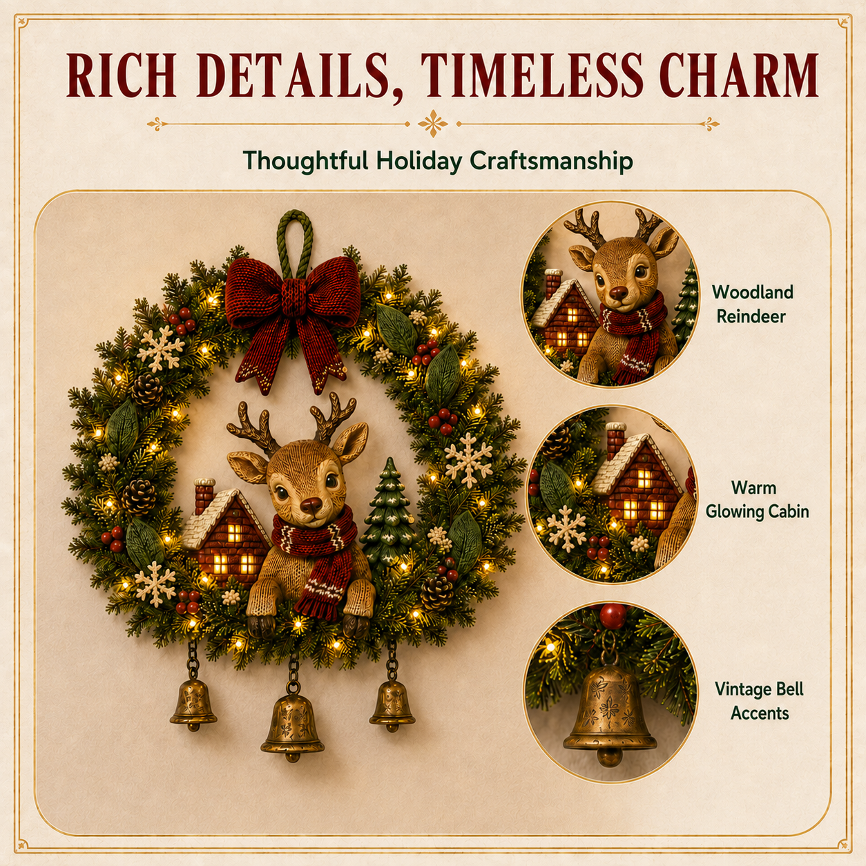 Lighted Reindeer Christmas Wreath