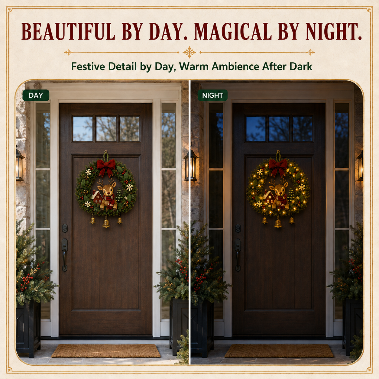 Lighted Reindeer Christmas Wreath