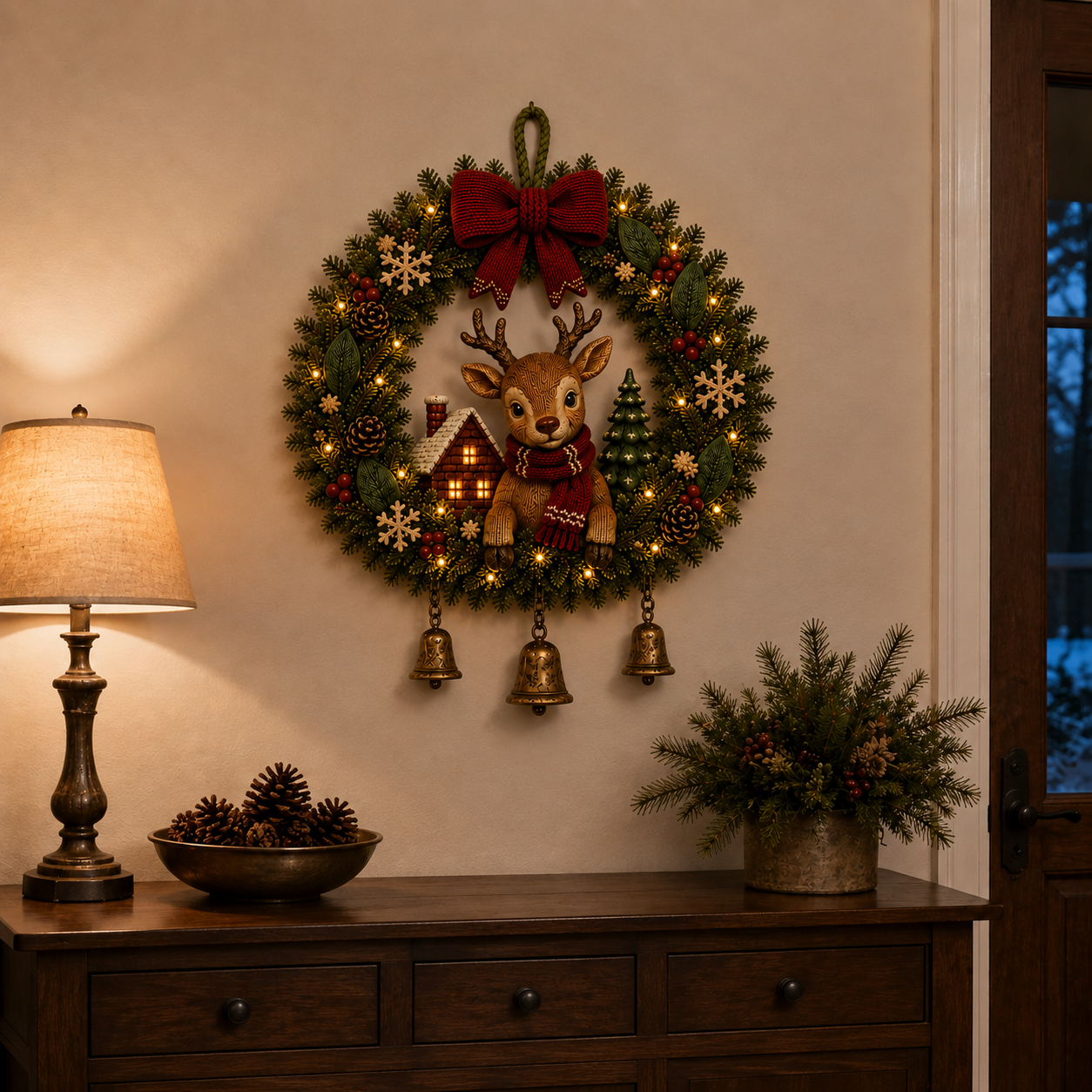 Lighted Reindeer Christmas Wreath