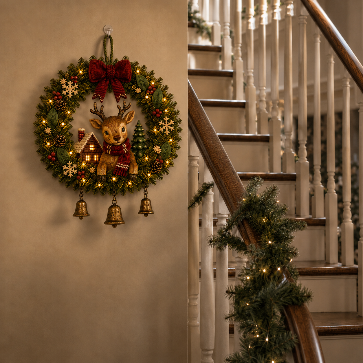 Lighted Reindeer Christmas Wreath