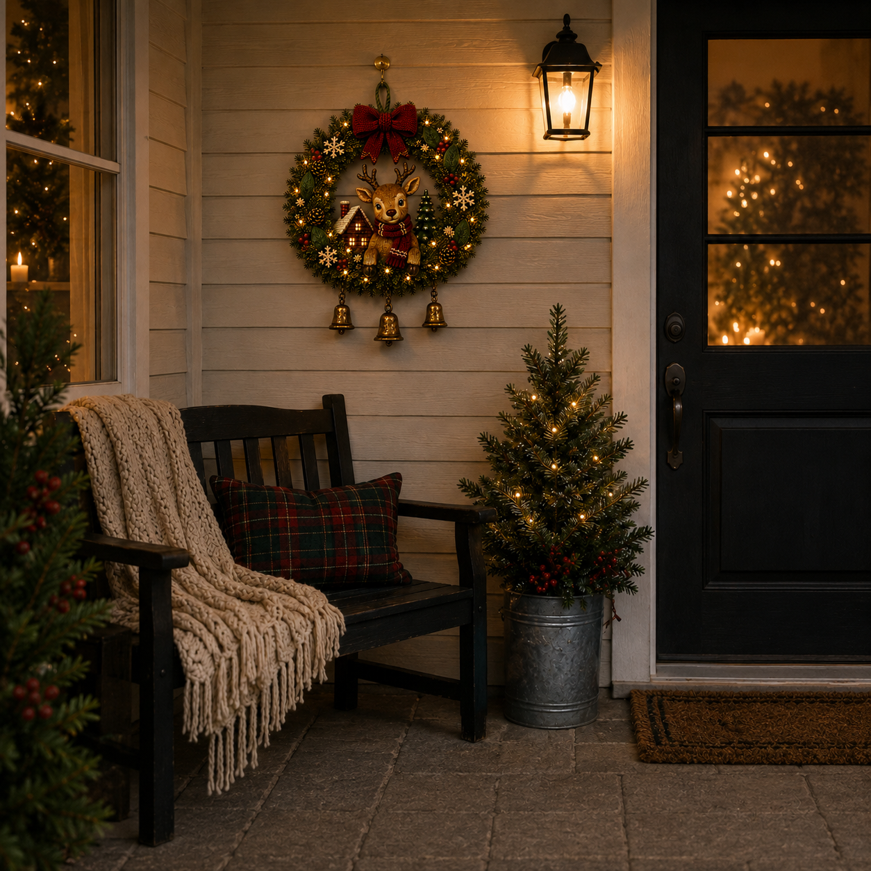 Lighted Reindeer Christmas Wreath