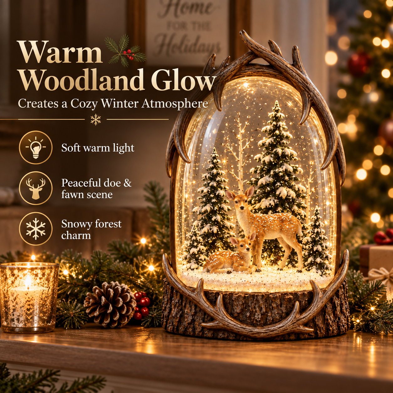 Lighted Woodland Deer Snow Globe