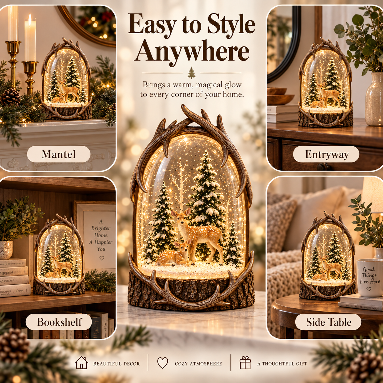 Lighted Woodland Deer Snow Globe