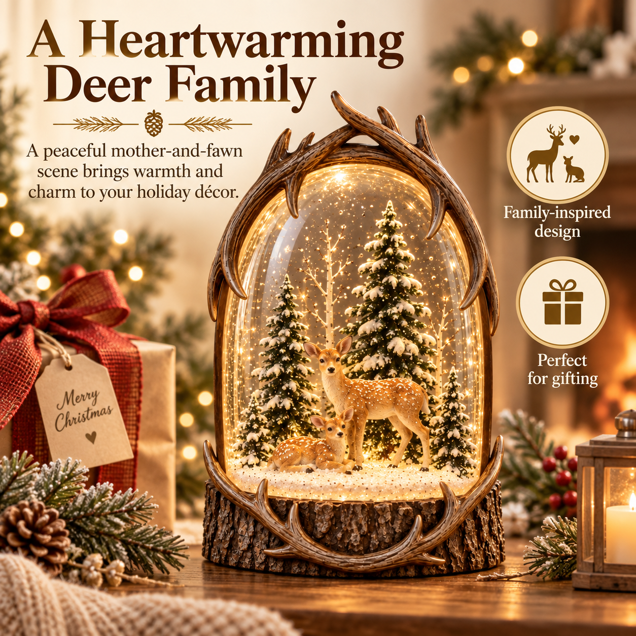 Lighted Woodland Deer Snow Globe
