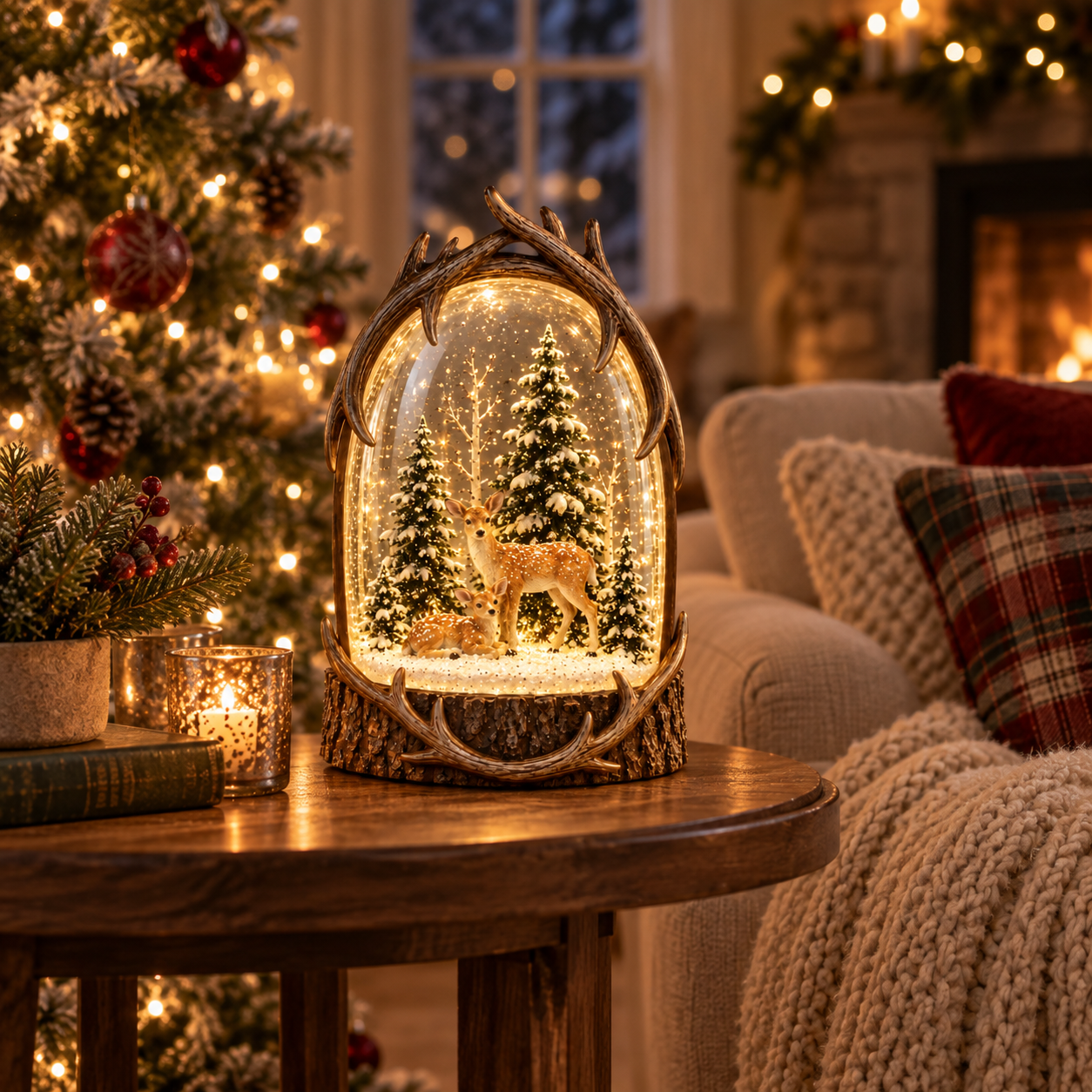 Lighted Woodland Deer Snow Globe