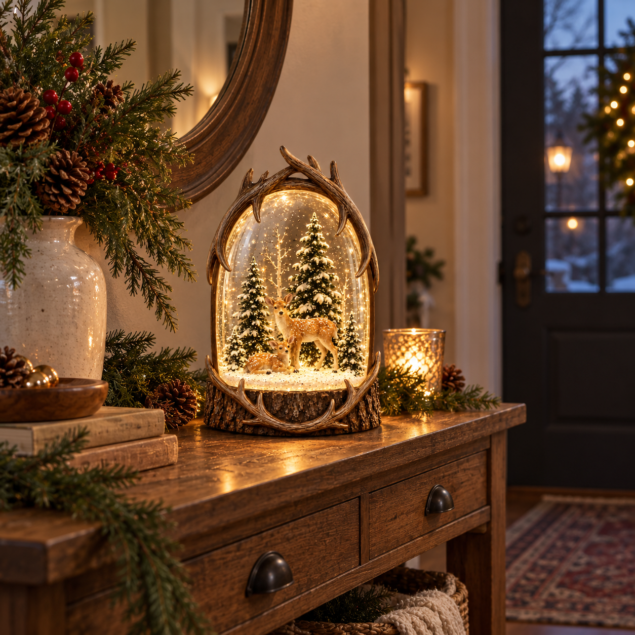 Lighted Woodland Deer Snow Globe