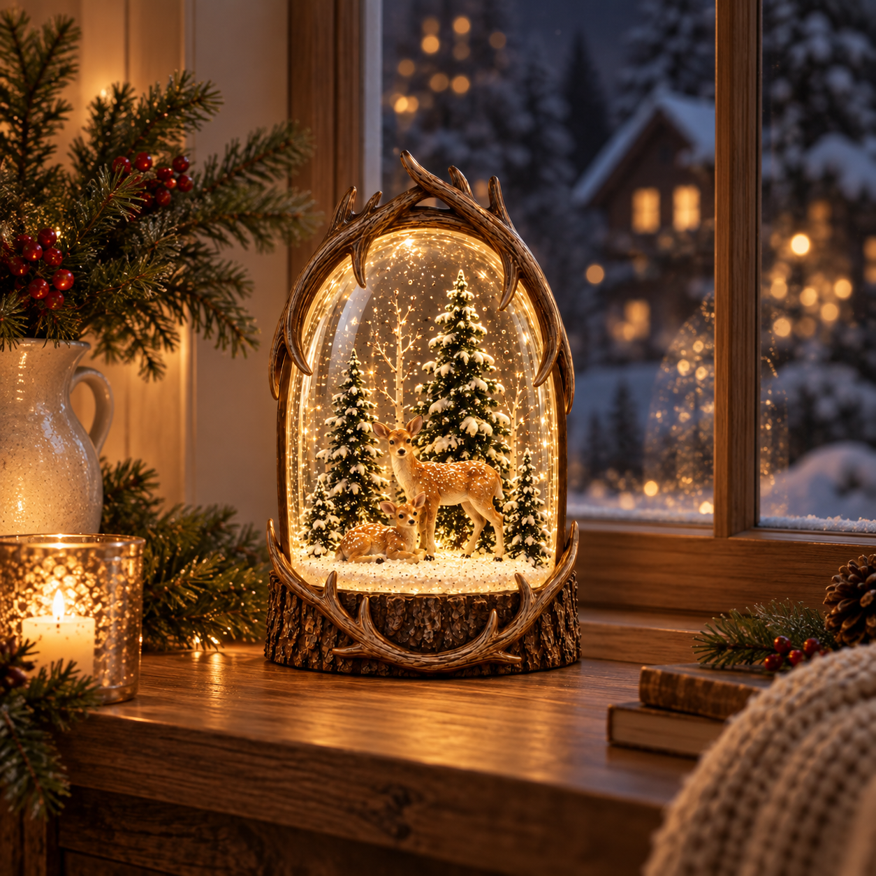 Lighted Woodland Deer Snow Globe