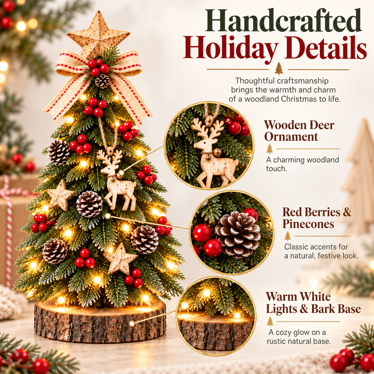 Remote-Controlled Lighted Woodland Christmas Tree Decor