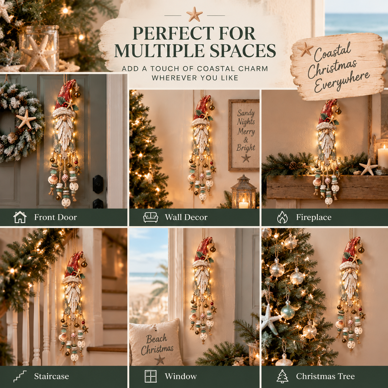 Lighted Coastal Christmas Gnome Hanging Decor