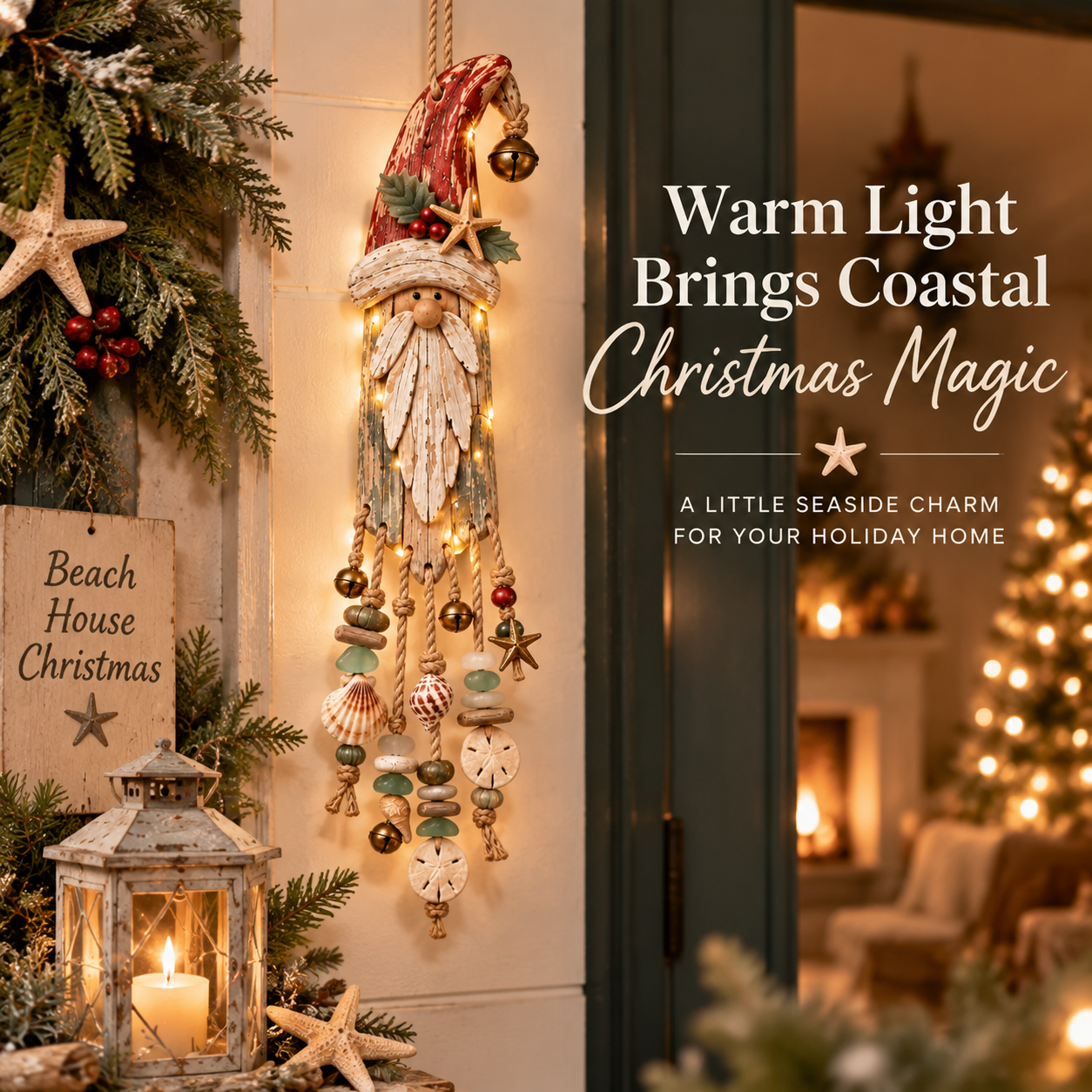 Lighted Coastal Christmas Gnome Hanging Decor