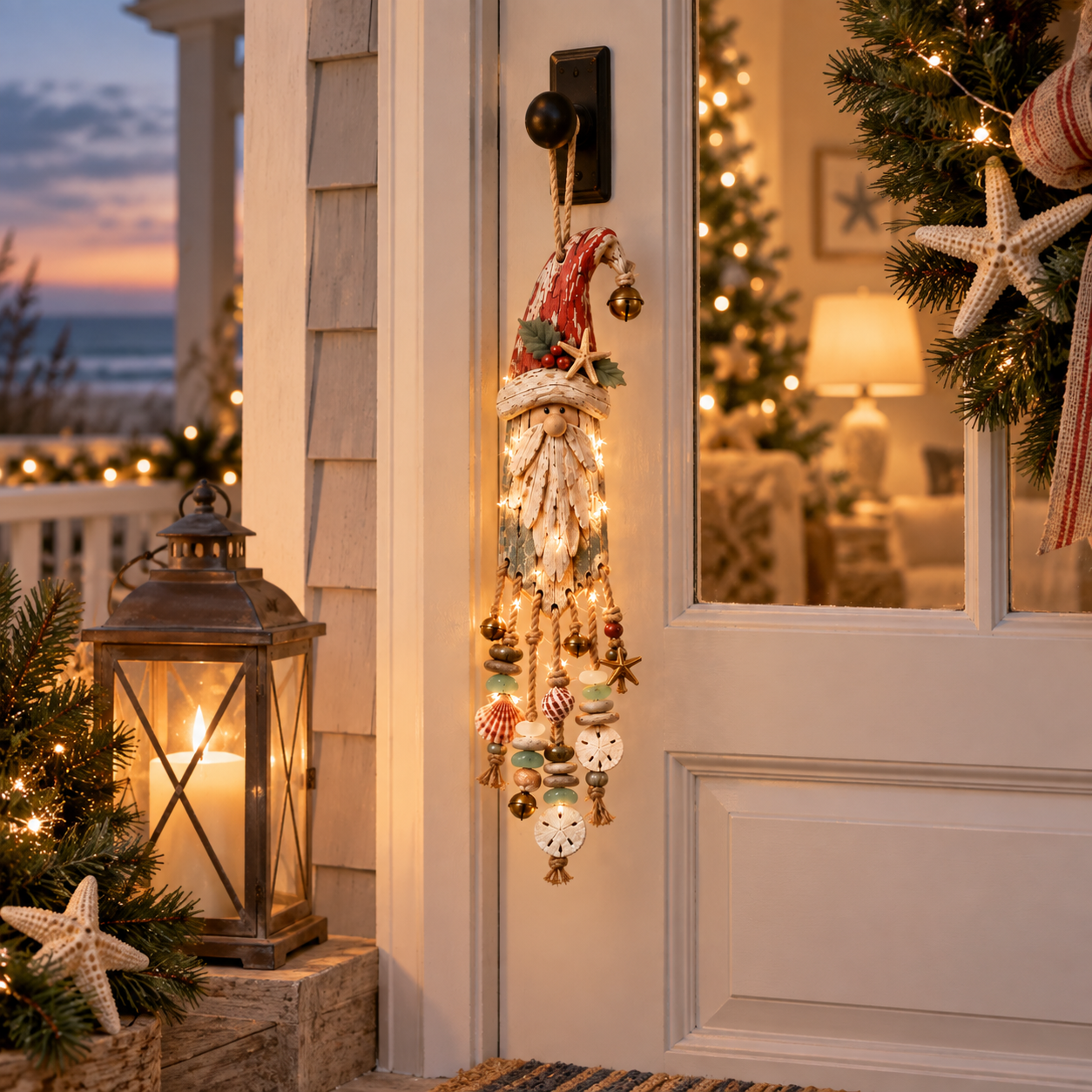 Lighted Coastal Christmas Gnome Hanging Decor