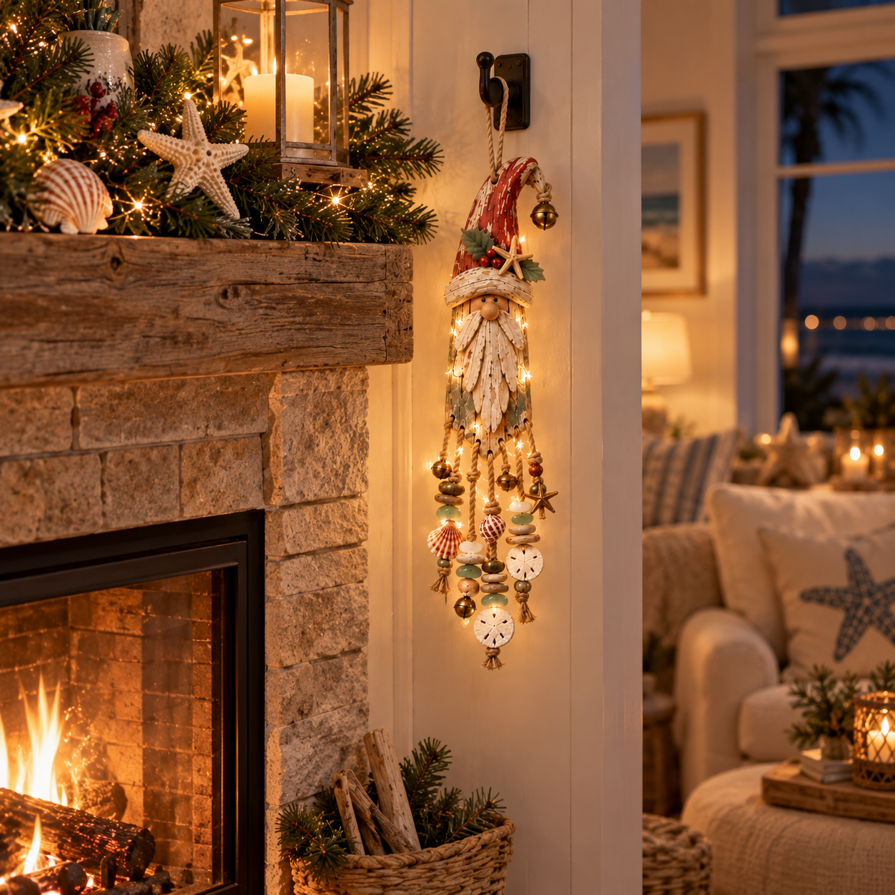 Lighted Coastal Christmas Gnome Hanging Decor