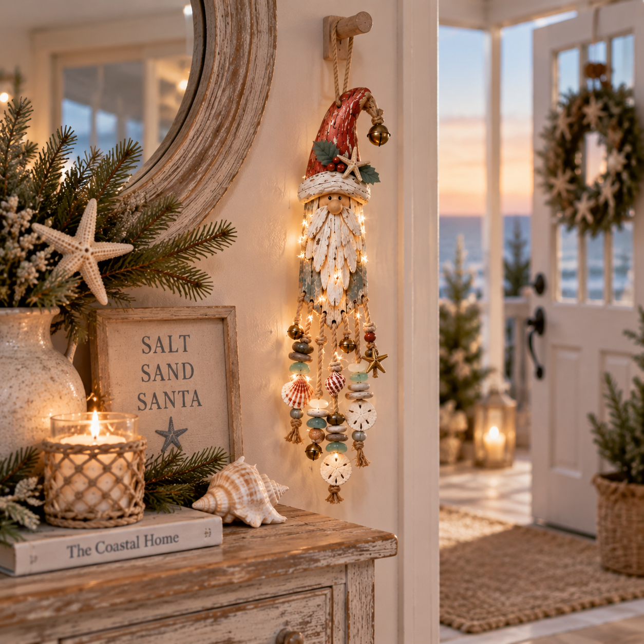 Lighted Coastal Christmas Gnome Hanging Decor