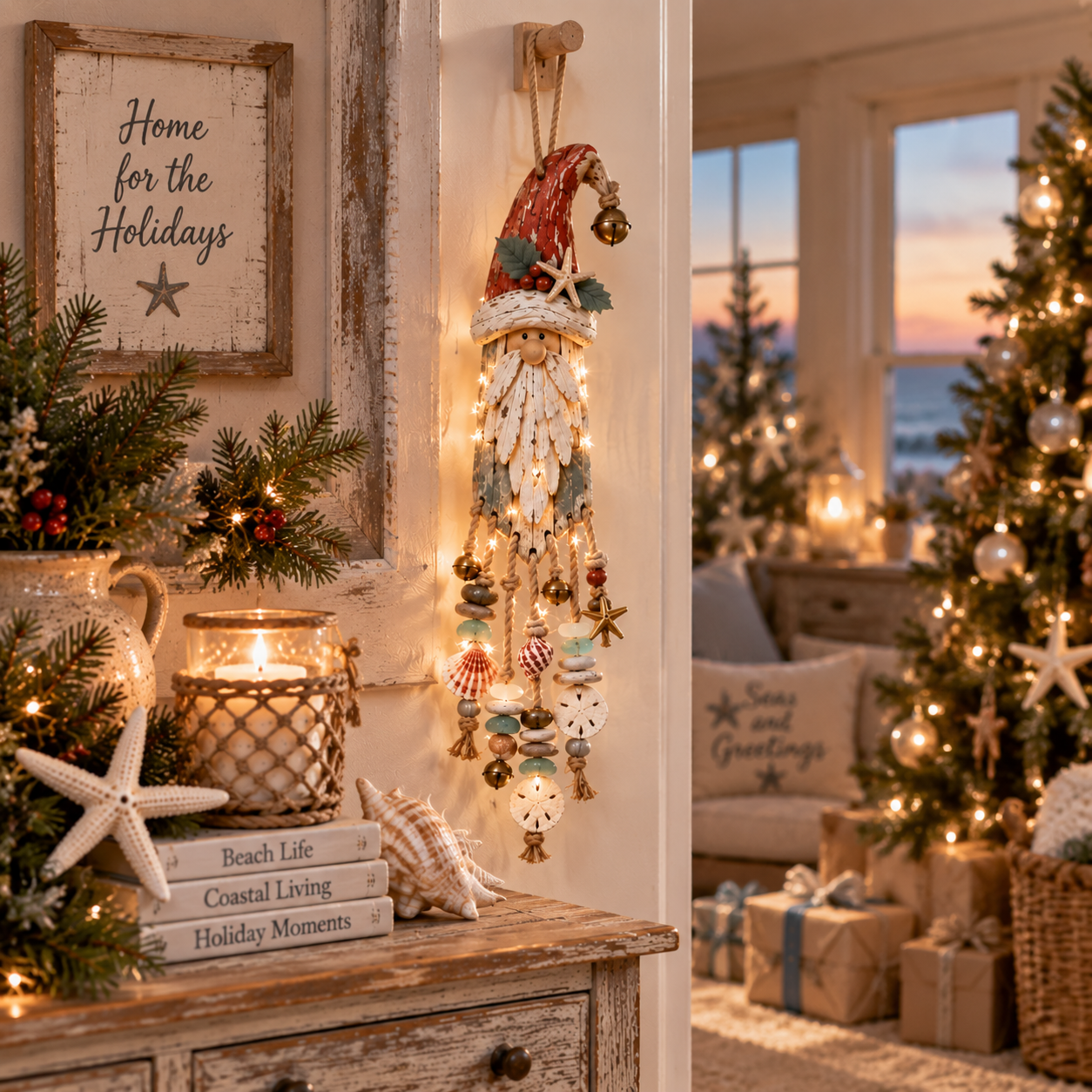 Lighted Coastal Christmas Gnome Hanging Decor