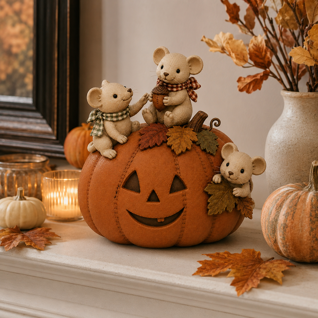 Cute Pumpkin Mouse Family Fall Decoration