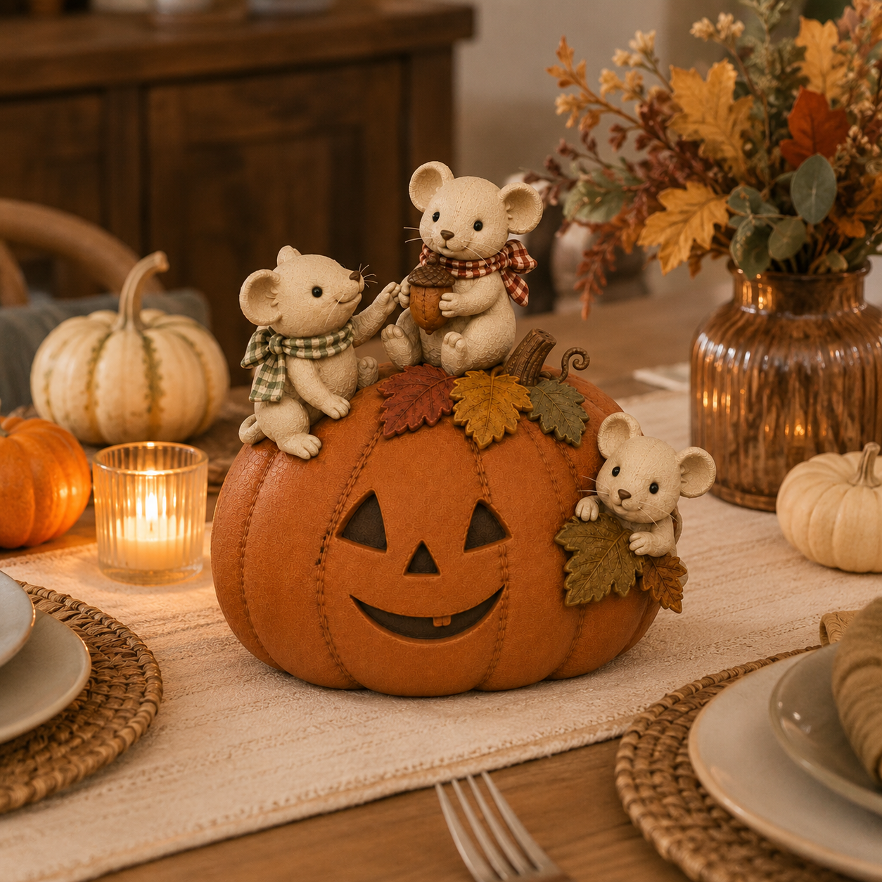 Cute Pumpkin Mouse Family Fall Decoration