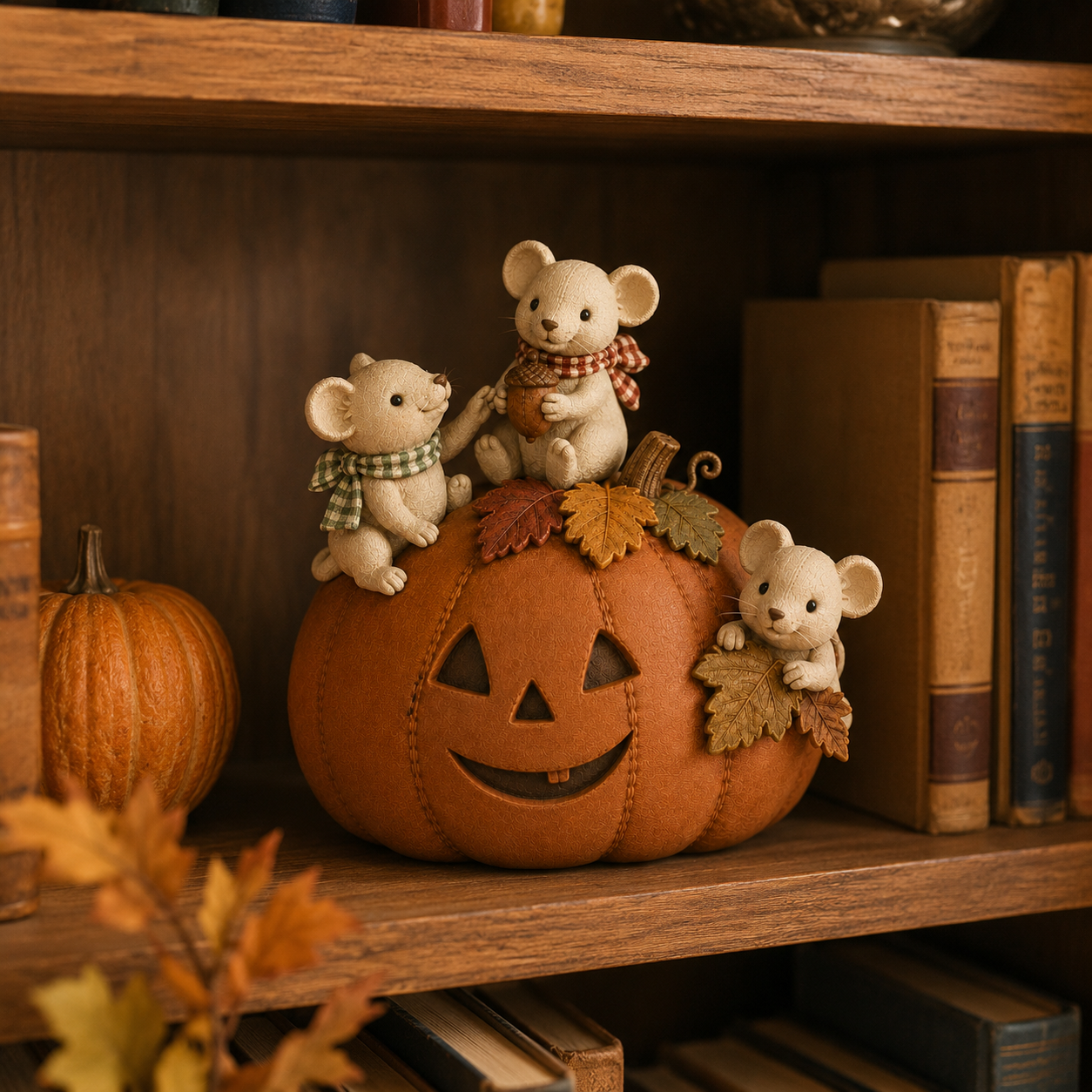 Cute Pumpkin Mouse Family Fall Decoration