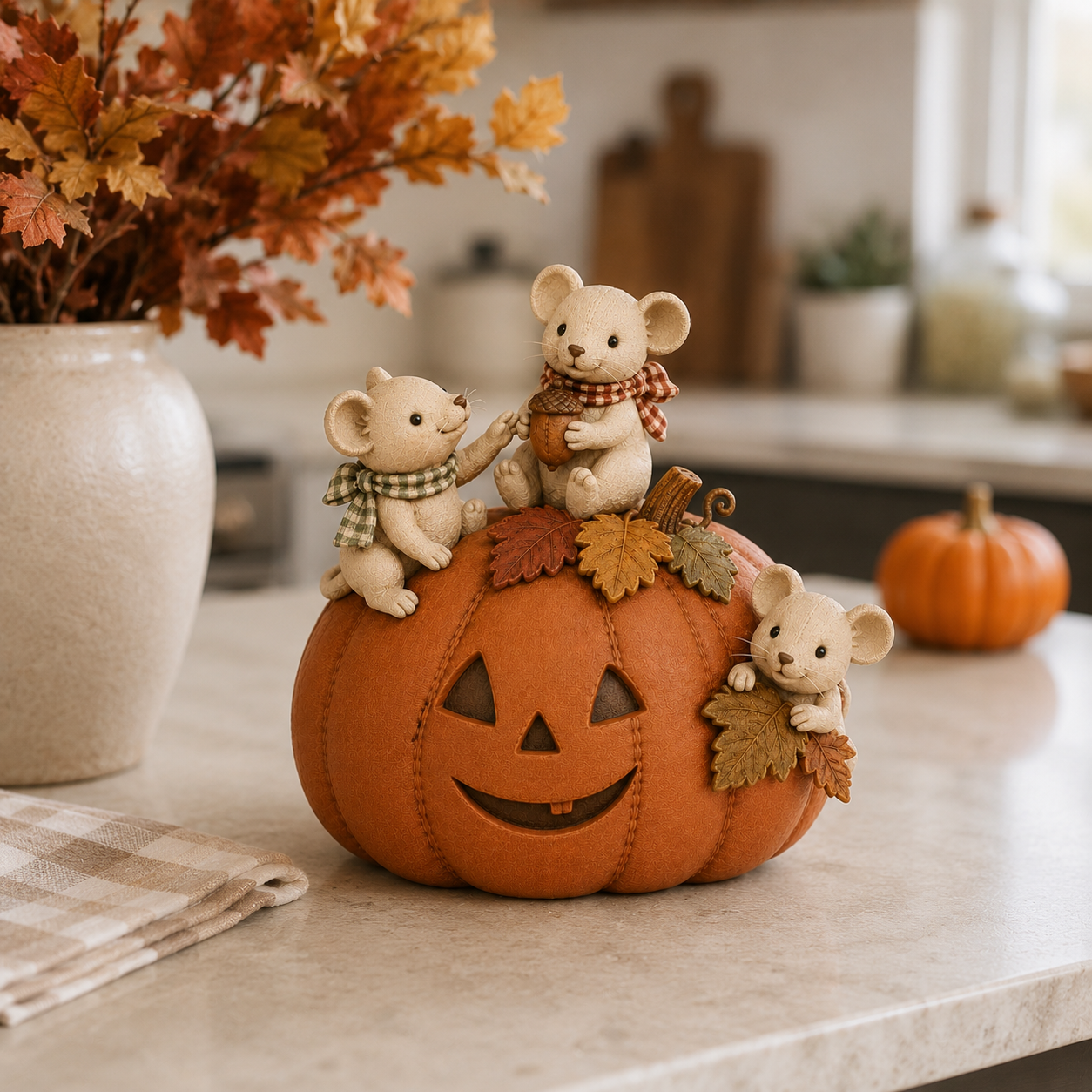 Cute Pumpkin Mouse Family Fall Decoration