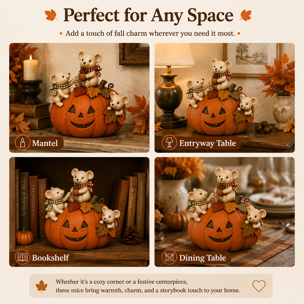 Cute Pumpkin Mouse Family Fall Decoration
