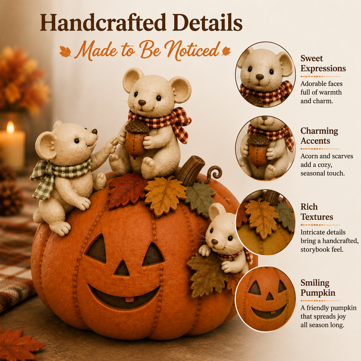 Cute Pumpkin Mouse Family Fall Decoration