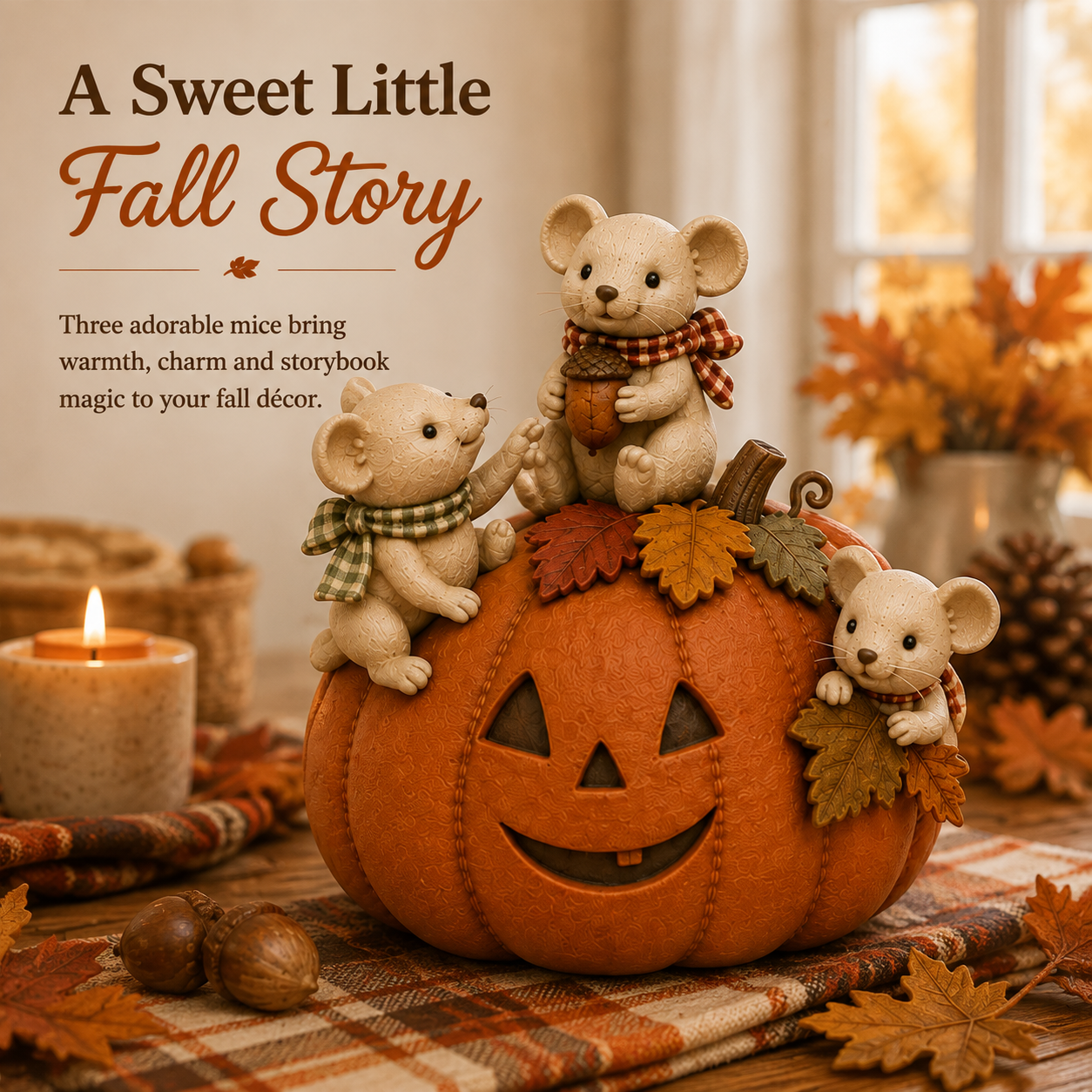 Cute Pumpkin Mouse Family Fall Decoration