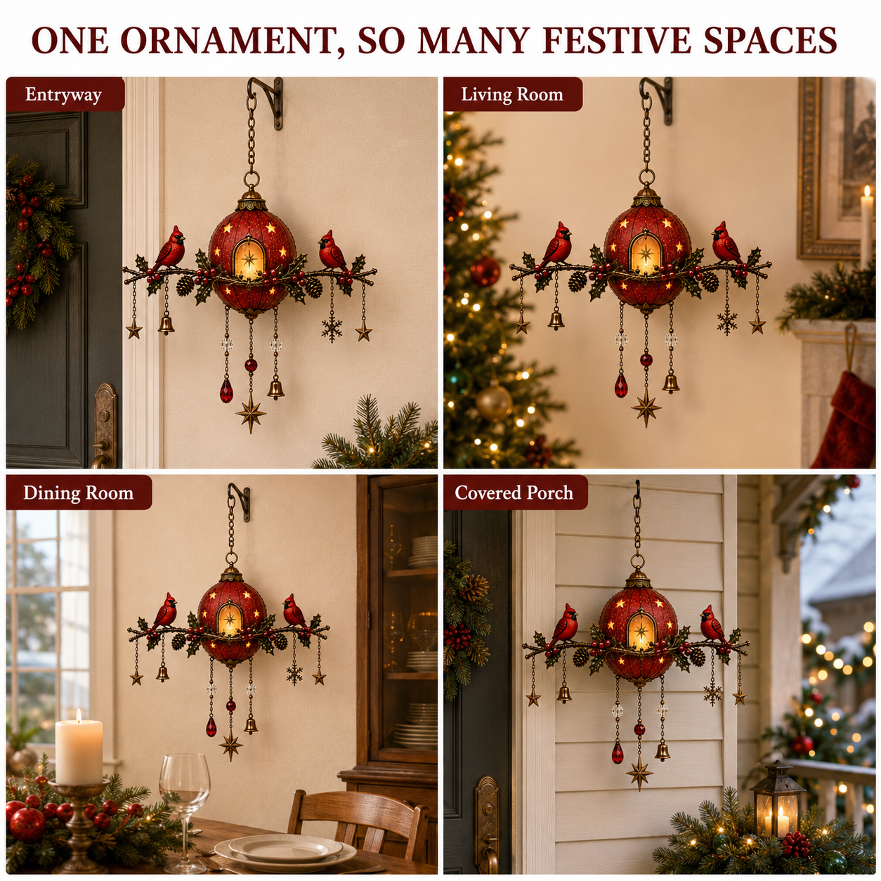 Lighted Cardinal Christmas Hanging Decor