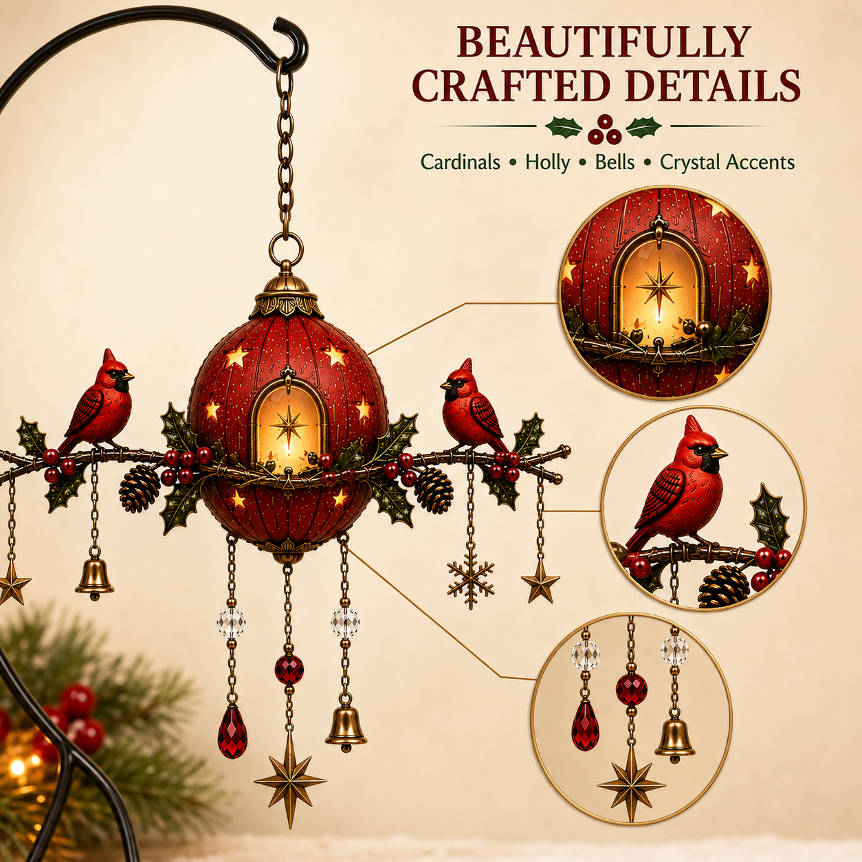 Lighted Cardinal Christmas Hanging Decor