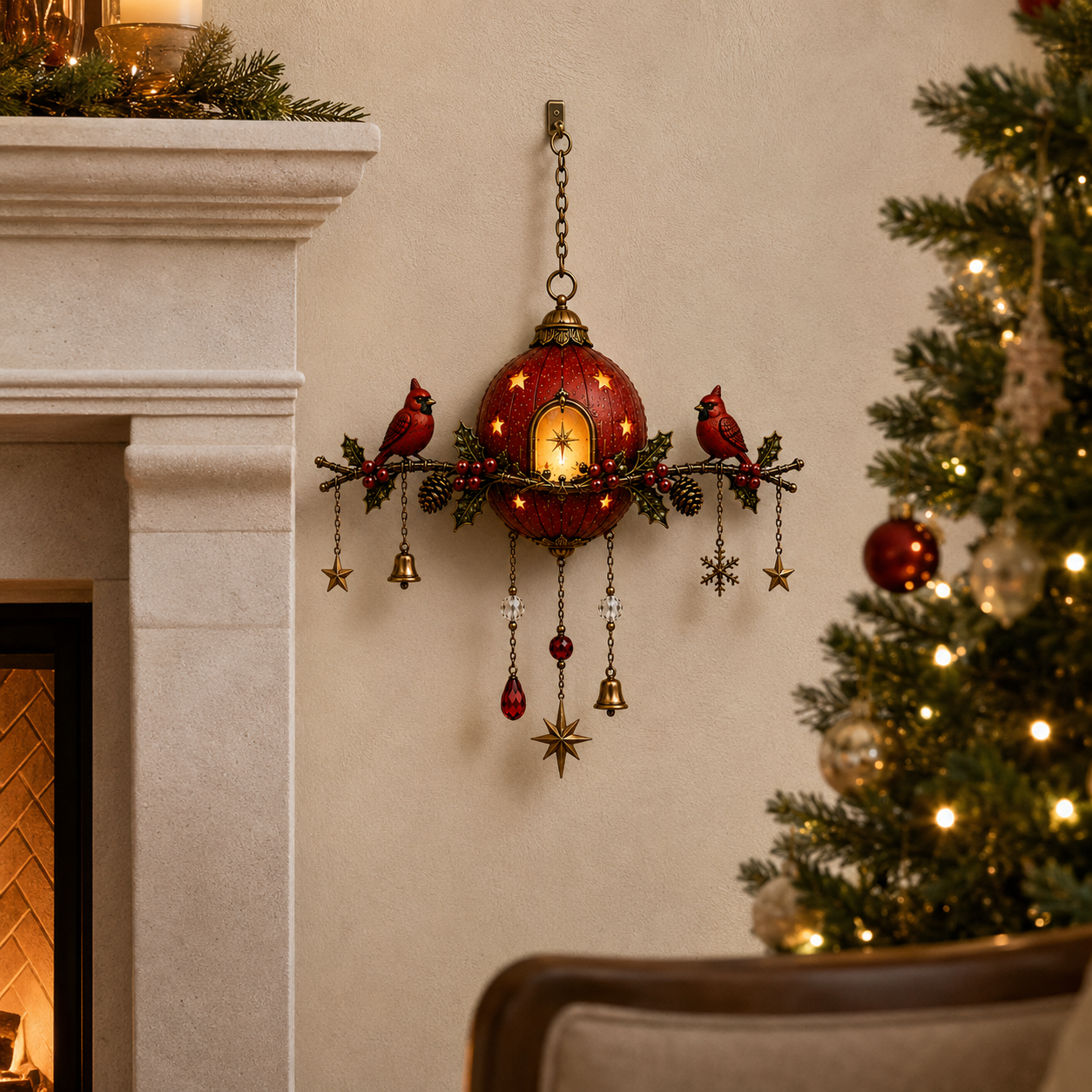 Lighted Cardinal Christmas Hanging Decor
