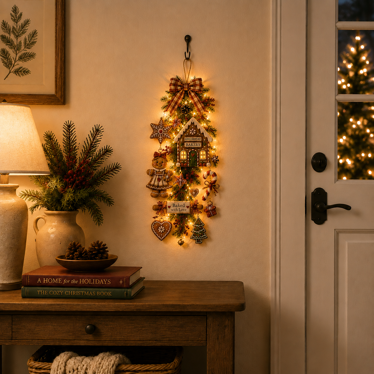 Lighted Gingerbread Bakery Christmas Tree Wall Hanging Decor