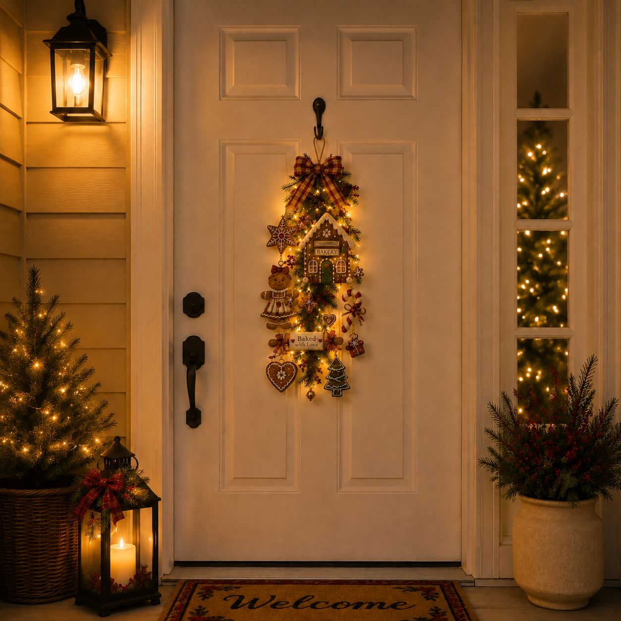 Lighted Gingerbread Bakery Christmas Tree Wall Hanging Decor