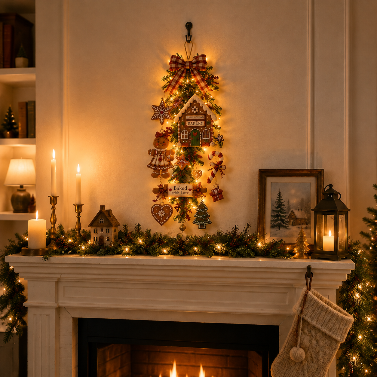 Lighted Gingerbread Bakery Christmas Tree Wall Hanging Decor