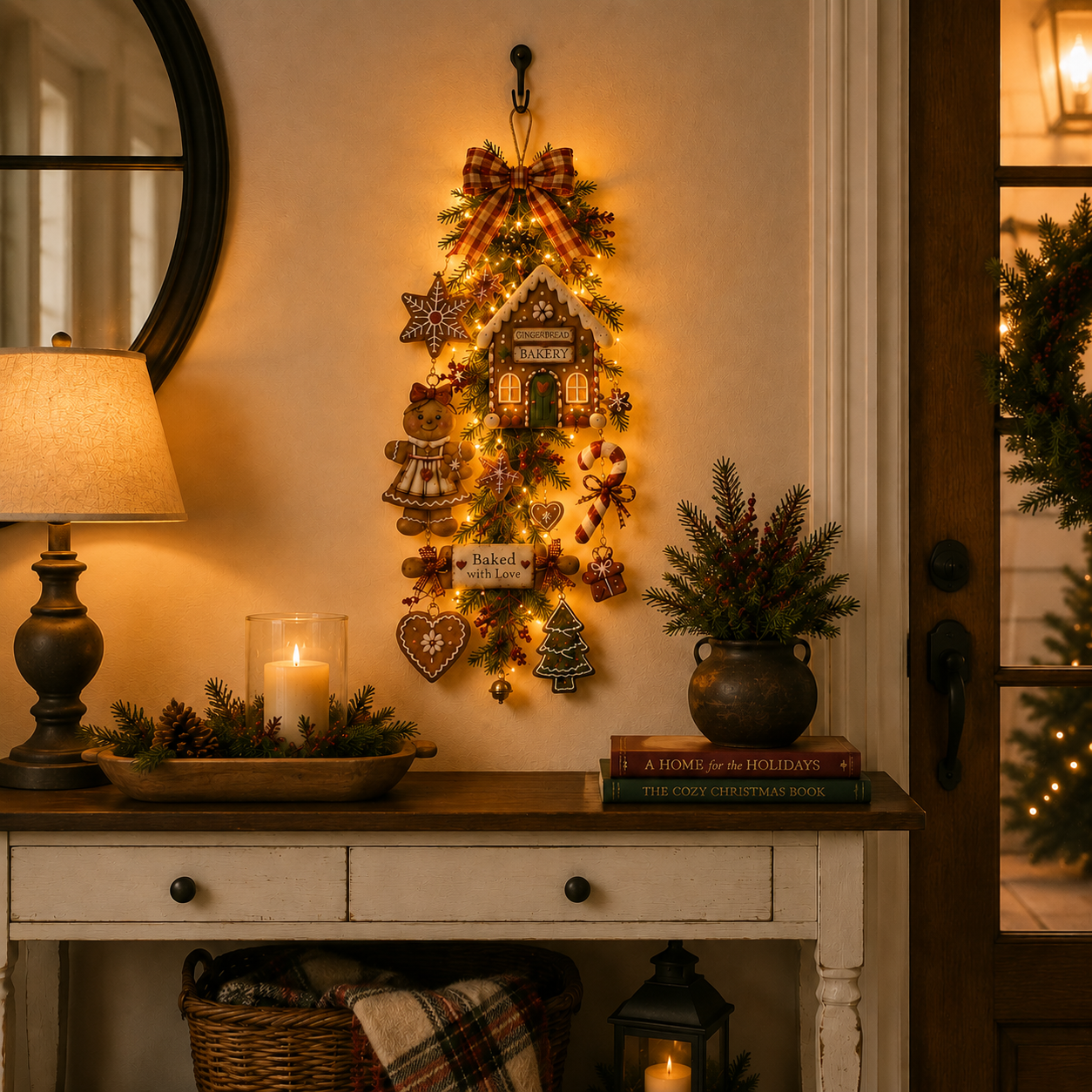Lighted Gingerbread Bakery Christmas Tree Wall Hanging Decor