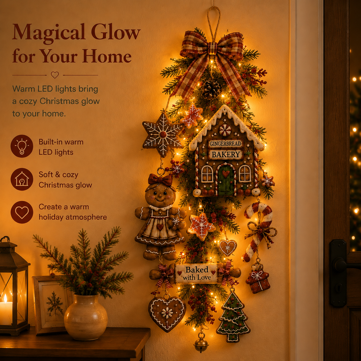 Lighted Gingerbread Bakery Christmas Tree Wall Hanging Decor