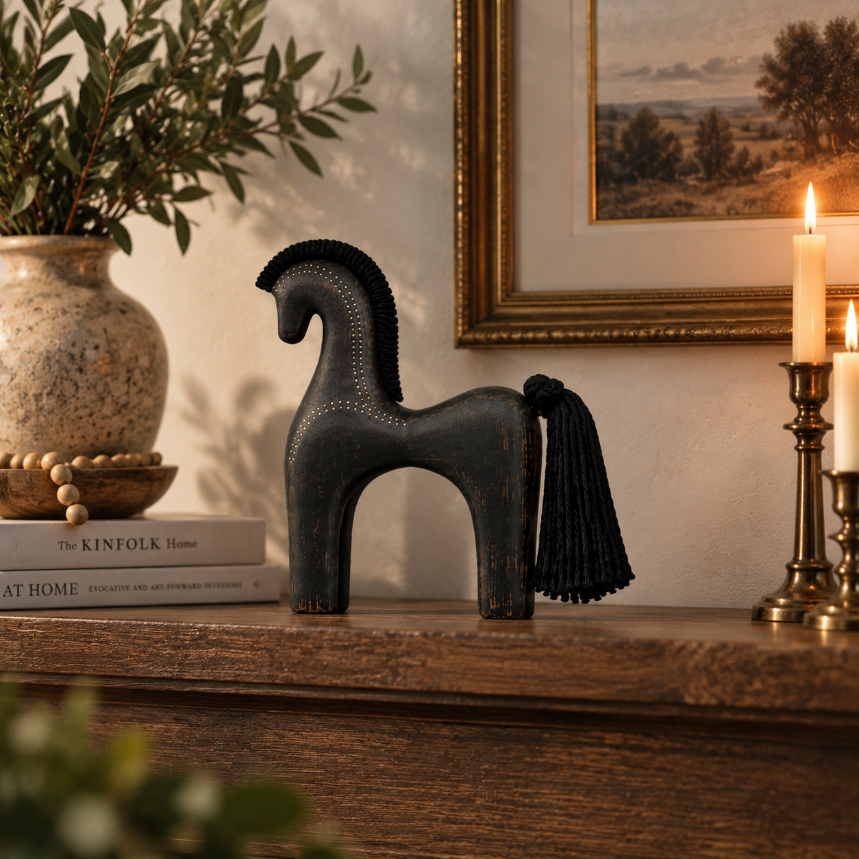 Vintage Black Horse Sculpture Decor