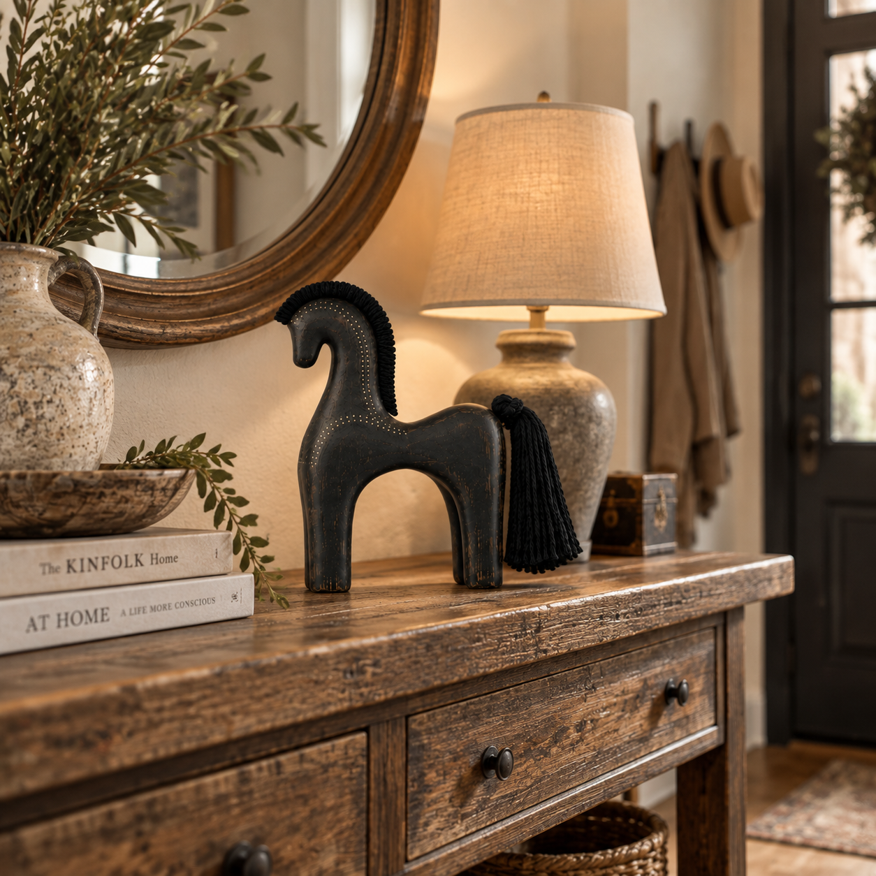 Vintage Black Horse Sculpture Decor