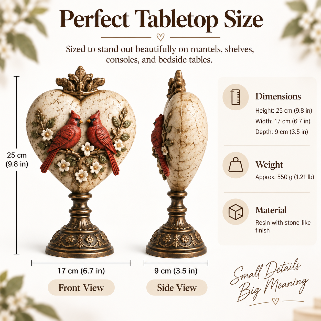 Vintage Cardinal Heart Keepsake Sculpture
