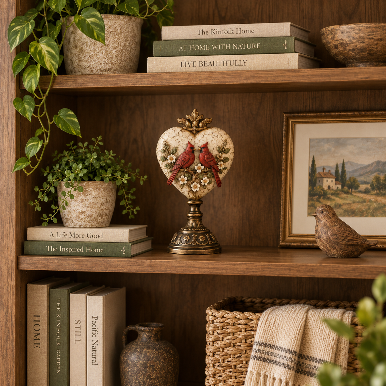 Vintage Cardinal Heart Keepsake Sculpture