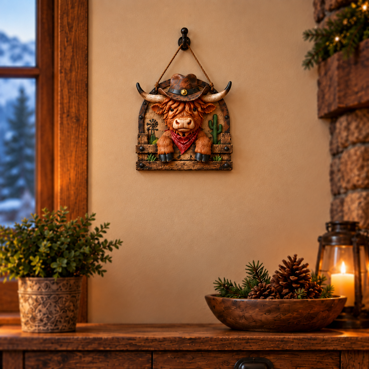 Vintage Cowboy Highland Cow Wall Decor